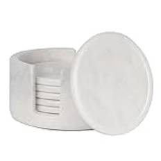 Radicaln Underlägg för drycker, handgjorda, marmor, för varmt kaffe, underlägg för kopp, glas, dryck, bil, kontor, med förvaringsställ, dryckesunderläggsset, 8,9 cm, 6 stycken, vita