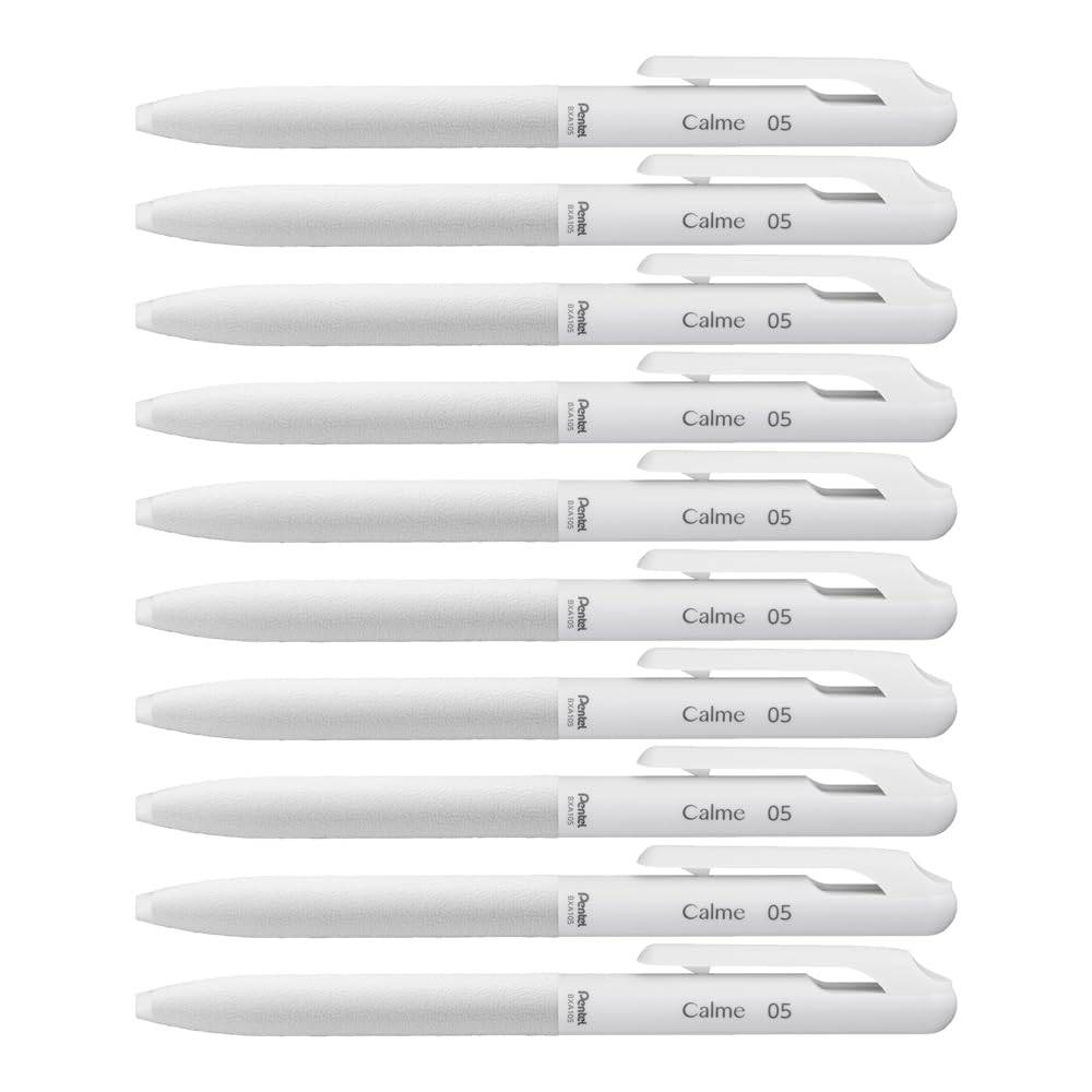 Pentel Calme Ballpoint Grayish White with Black 10 0.5mm Oil-Based Pen, Ink, Pens, BXA105W-A