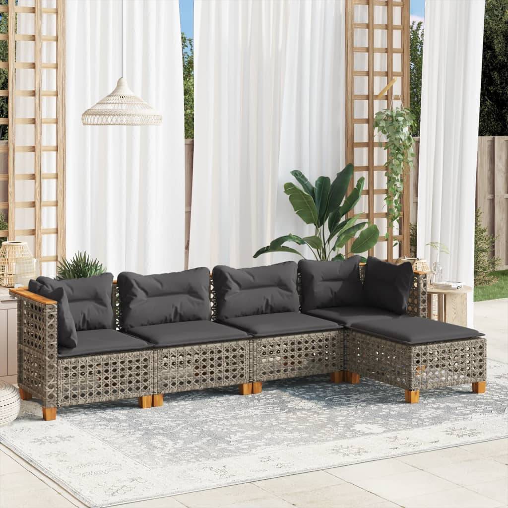 Sofasæt 5 Dele Med Hynder Polyrattan Grå - hulvævning / Uden bord