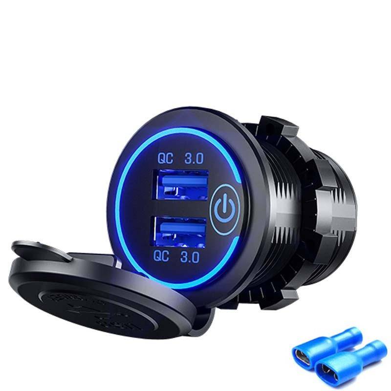 Billaddare Quick Charge 3.0 Dubbel USB-uttag 12v/24v Usb Snabbladdare-uttag Vattentät Med Touch Switch Elektronisk tändare