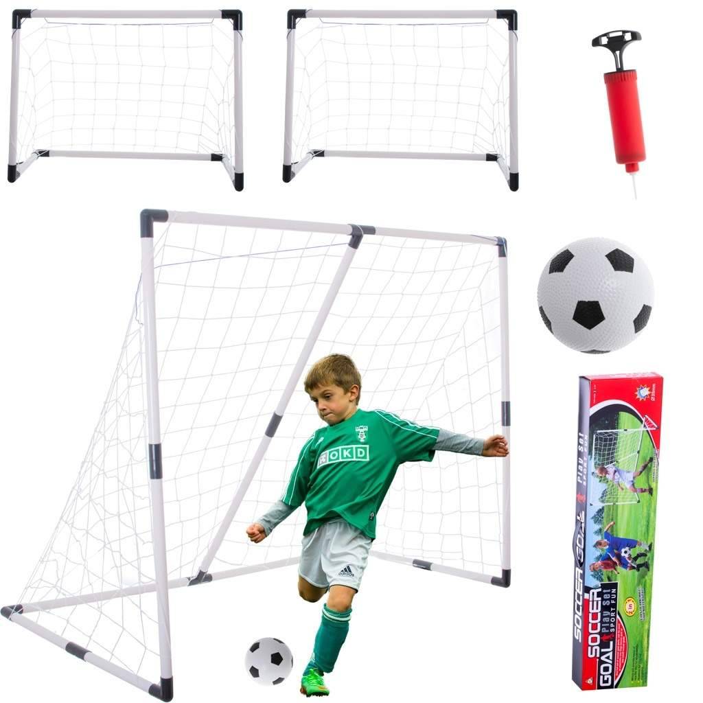 2-i-1 fodboldmål med pumpe og bold - stor/lille