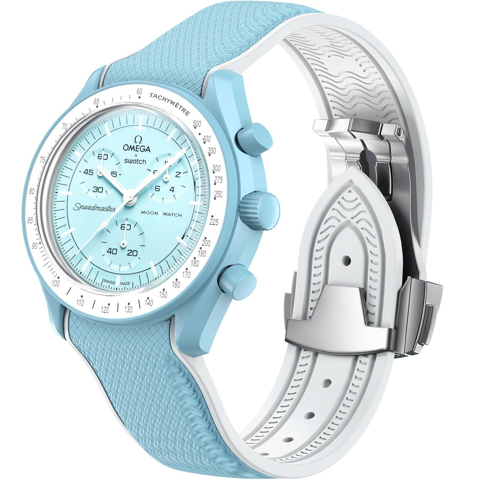 BONACE 20mm Soft Rubber Watch Band for Omega x Swatch MoonSwatch Gapless Curved Replacement No Jewels Speedmaster, Strap, Unisex, Silicone,