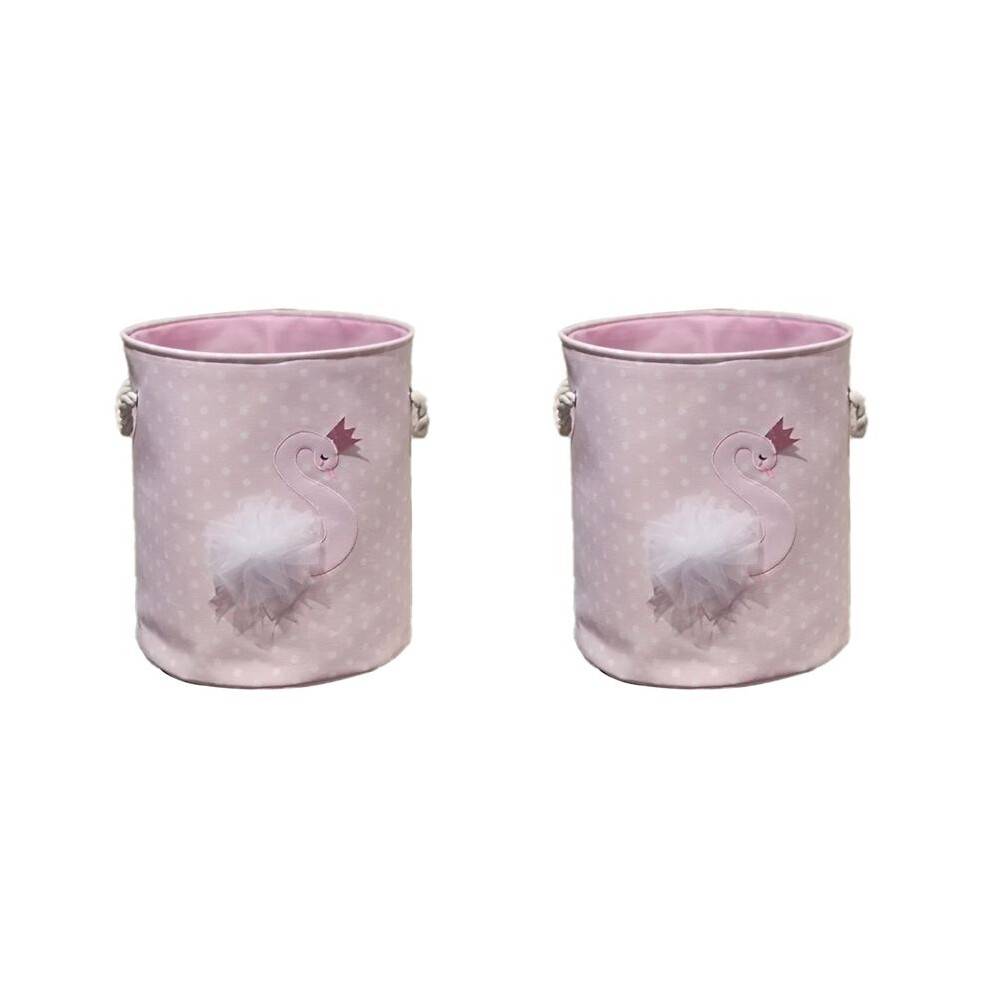 2X Smutsig TväTtkorg Rosa Swan Organizer  Dragsko FöRvaringskorgar för Leksaker BöCker D35XH40Cm Swan MöNster