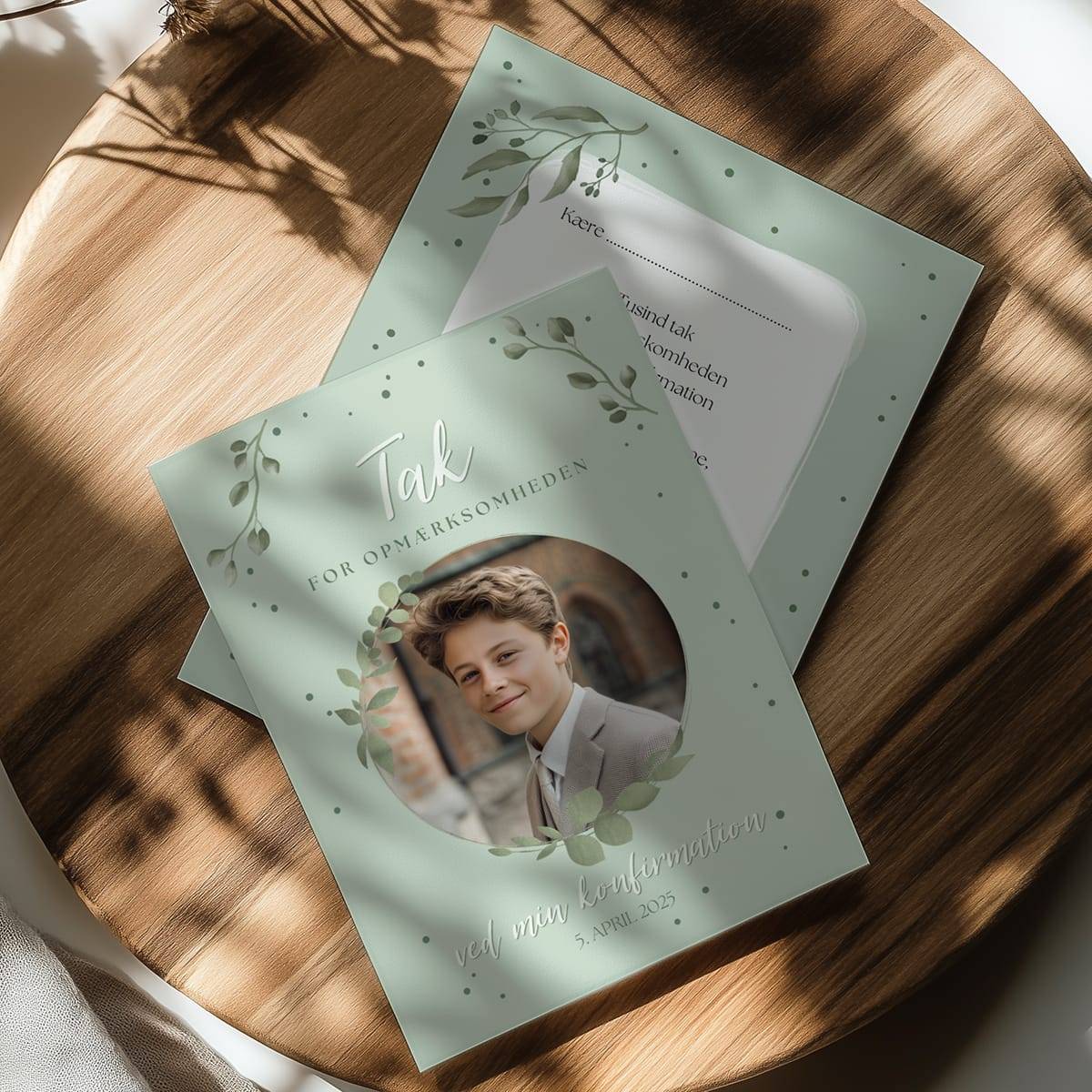 Takkekort Konfirmation | Sage Green - A5 (Stor) / Fladt