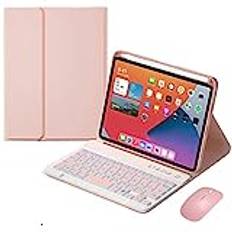 QYiiD Tangentbordsfodral med mus för iPad Mini 6 2021, 7 färger bakgrundsbelyst avtagbart trådlöst färgtangentbord skyddande fodral med inbyggd pennhållare för 8,3 tum iPad Mini 6:e generationen, rosa