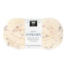 Dale Multi Popkorn 502 Natur Indhold: 31% polyester, 24% uld, 24% akryl, 12% mohair & 9% nylon Vægt/længde: 50 gram = ca. 135 meter Anbefalede pinde: 4.00-6.00 mm Strikkefasthed: 10 cm = 18-14 m Kan maskinvaskes - Uldvask 30 °C / Brug ikke skyllemiddel / Tørres fladt.
