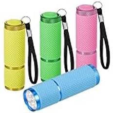 Kssvzz 4-pack liten ficklampa, minificklampor LED superljus med 9 lysdioder, flerfärgad barnficklampa med snodd, fickficklampa med gummigrepp för camping vandring utomhus gåva