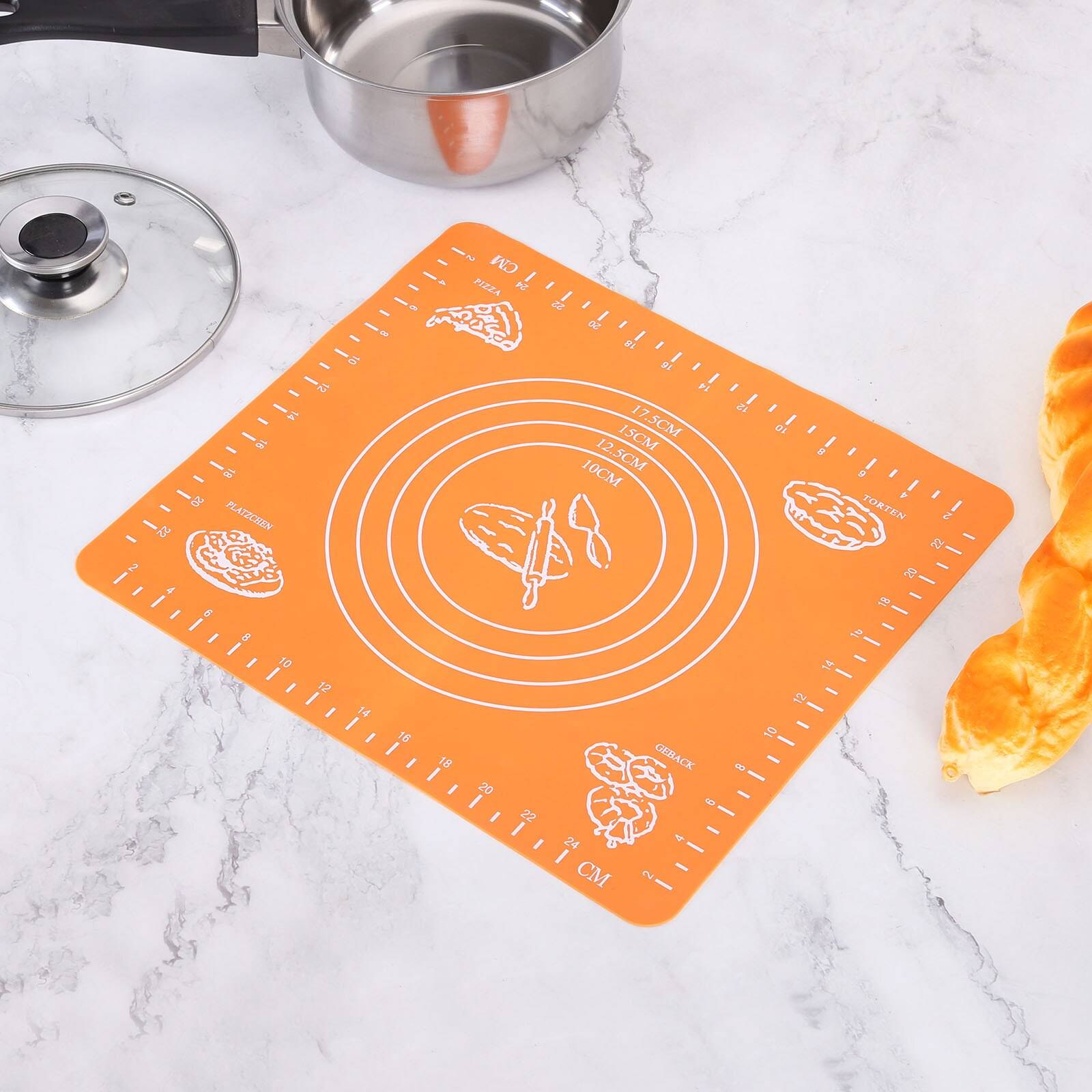 Livsmedelskvalitet silikon bakverk matta mått non-stick bakmatta färgglad rullande deg pizza makroner maker hög värmetålig - 29 x 26cm orange