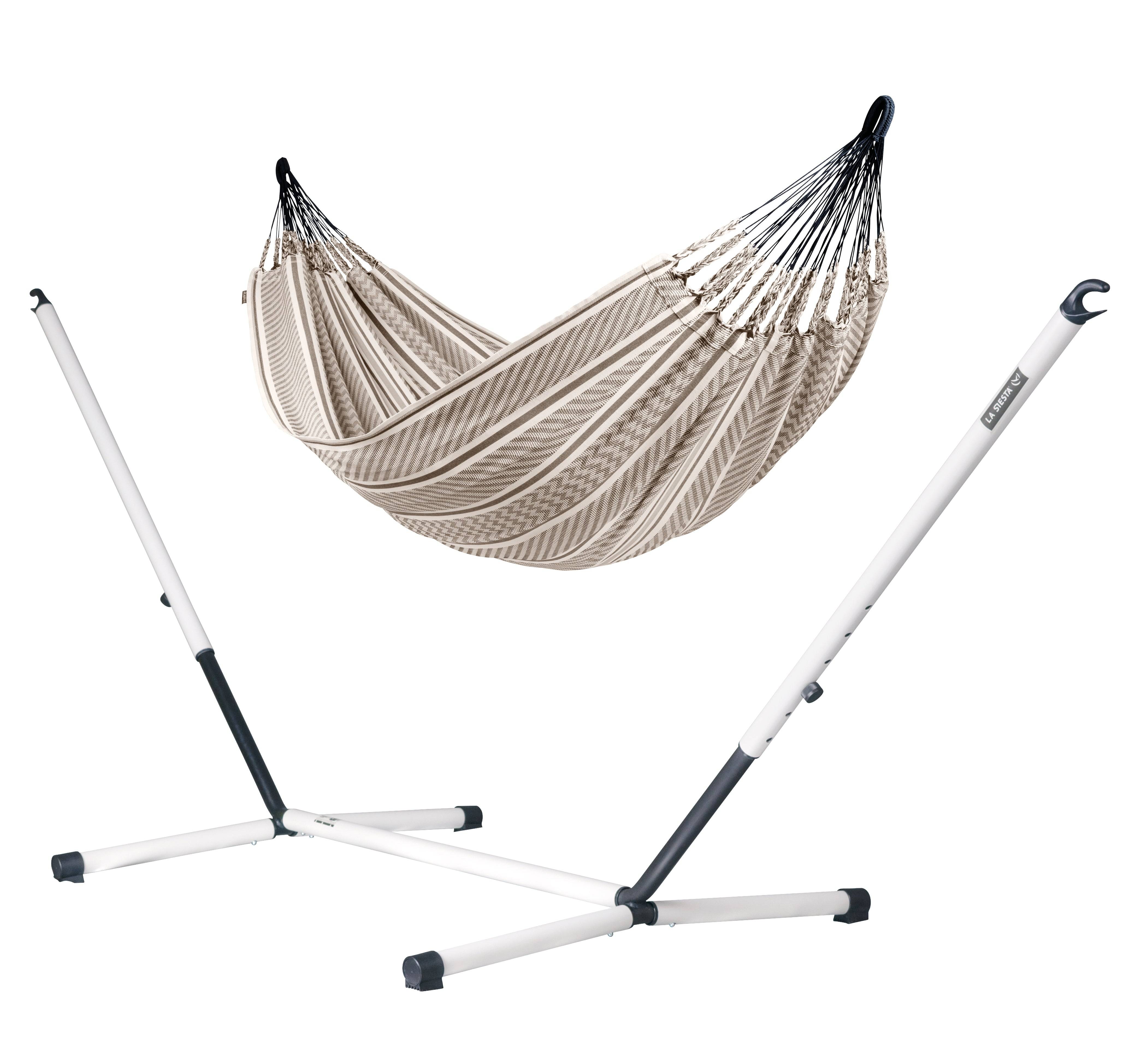 Nautico Colombia - Hängmatta i ekologisk bomullmed stativ förzinkat stål - Zebra / Anthracite / Double Size (350 cm)