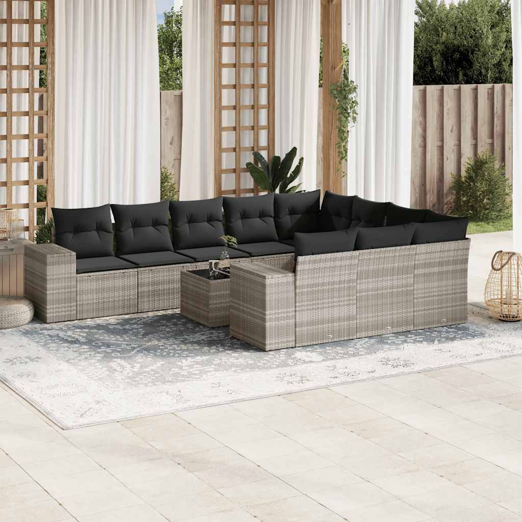 Sofasæt Til Haven 10 Dele Med Hynder Polyrattan - Lysegrå / Uden bord