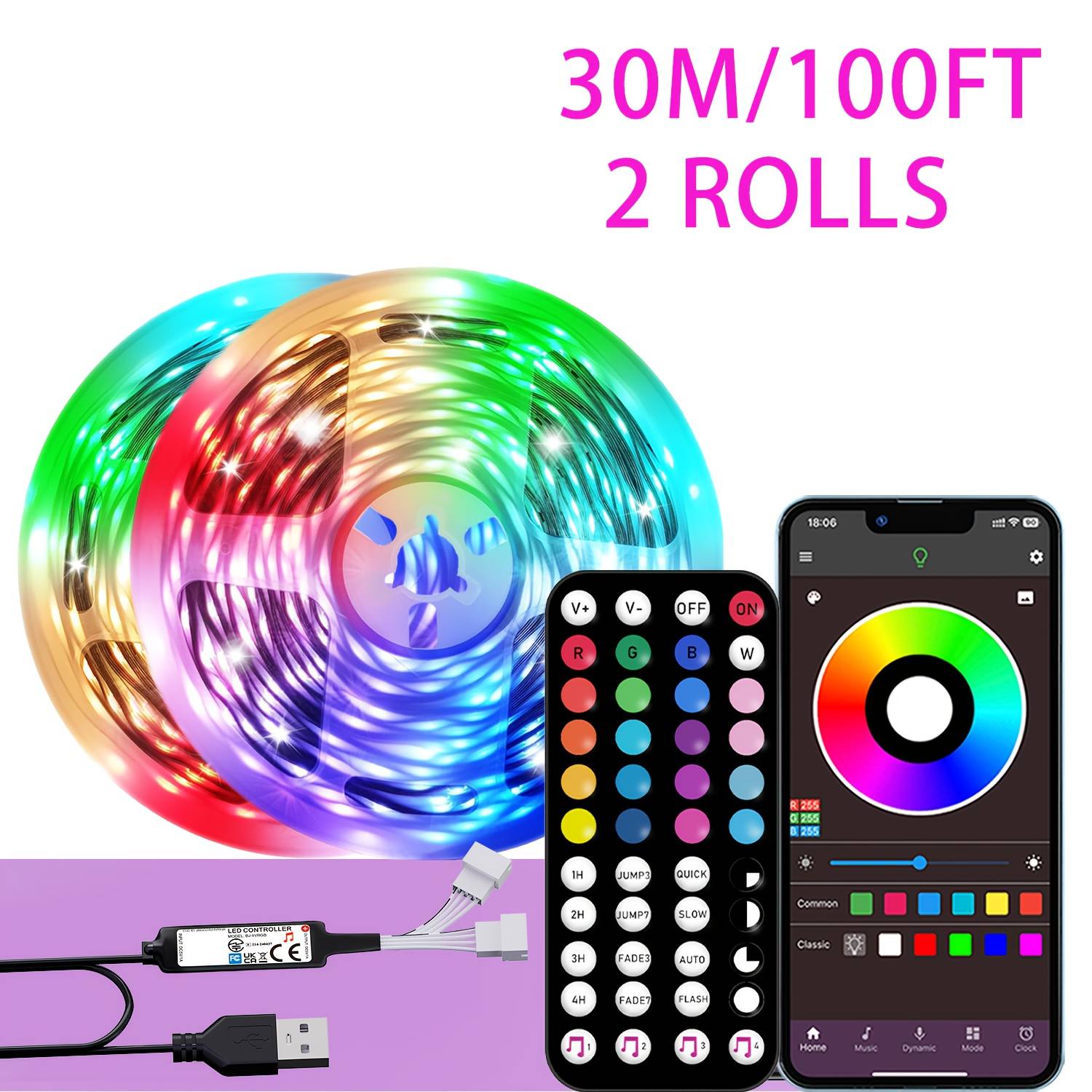 Nbbuff Smart Led Strip Light, Remote And App Control, Bedroom Rgb Light, With Timer, Music Sync, For Room Decoration, Ceiling, Living Room, Wedding, Halloween, Birthday Party, Christmas Decor