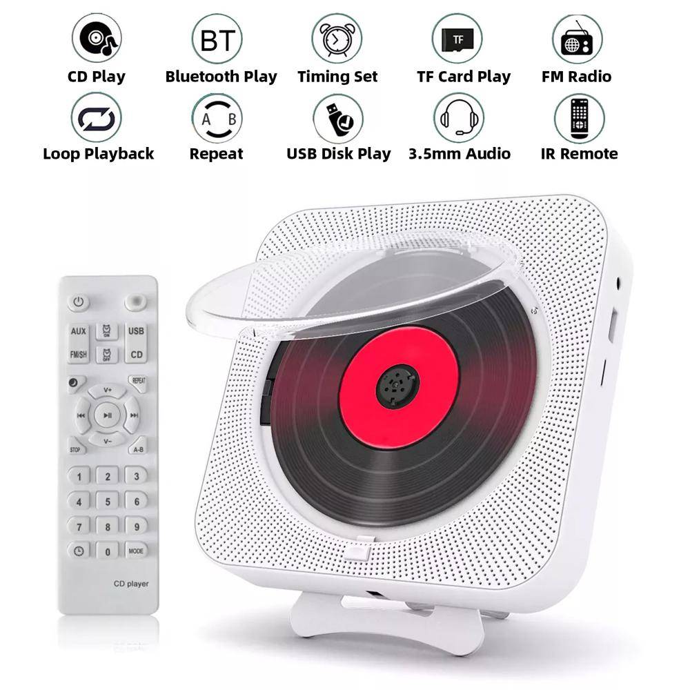 Bärbar CD-spelare Bluetooth-högtalare Stereo CD-spelare LED-skärm Väggmonterbar CD-musikspelare med IR-fjärrkontroll FM-radio
