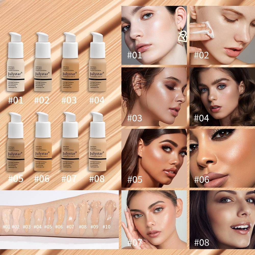 Flytande Foundation Concealer Ansikte Naturligt Fläckfri Matt Oljekontroll Vattentät Långvarig Foundation 30 ml 10 Färger Valfria brown