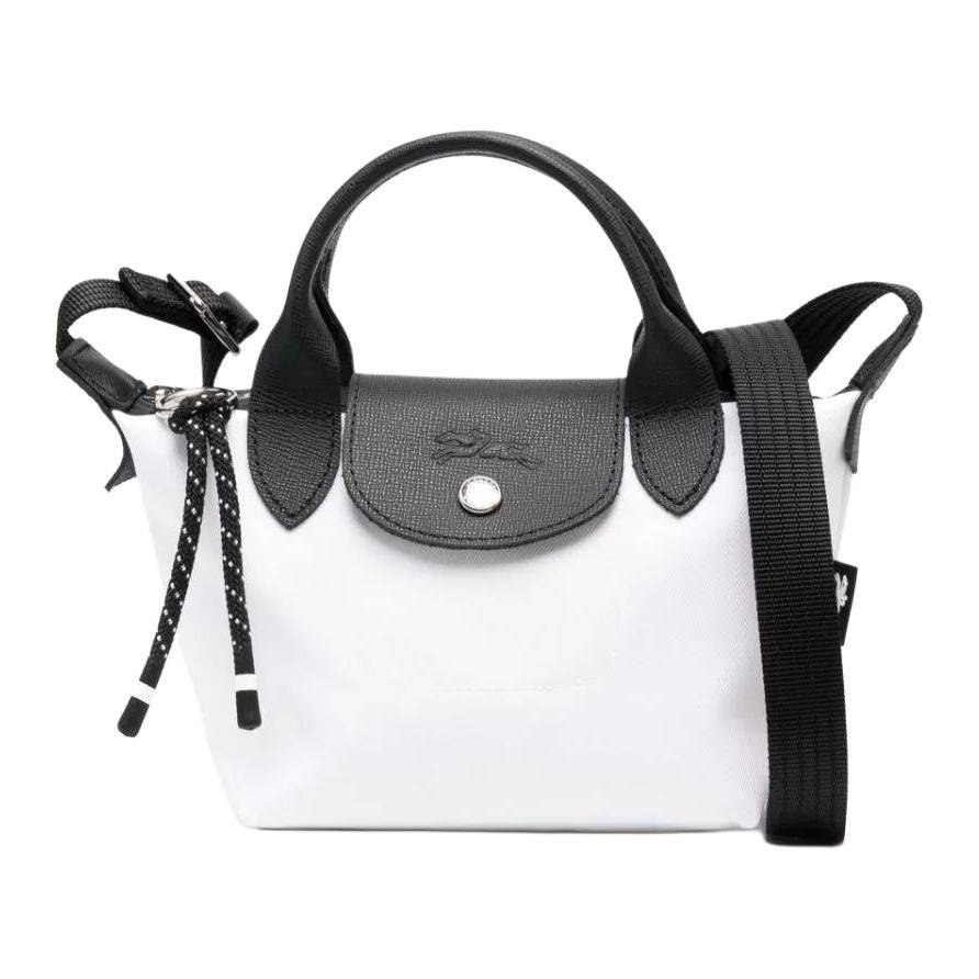 Longchamp Le Pliage Energy 17 Tryckknapp Dragkedja Stängning Duk Och Läder Dumplingväska Mini Dam Axelväska Svart Vit 1500HSR007 gray