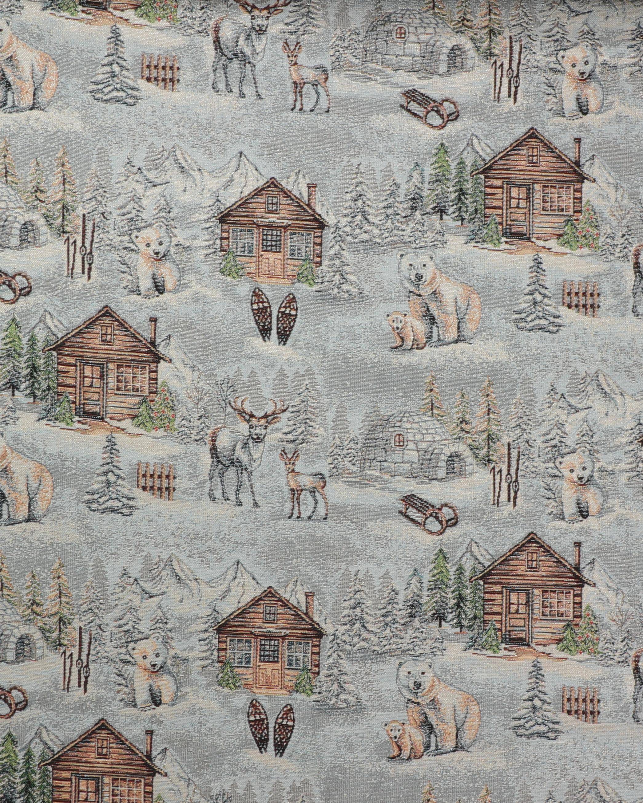 Hytter, igloer og isbjørne med sølv - Gobelin - 45% Polyester, 55% Bomuld