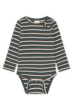 Petit Piao Song Långärmad Body - Trekking Green Multistriped