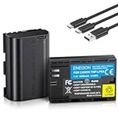 ENEGON LP-E6/LP-E6N USB-C 2 000 mAh direktladdningsbatteri (dubbelpack) för Canon LP-E6 Akuu, kompatibel med Canon EOS 5D/5D Mark III/5D Mark IV, Canon EOS 6D/6d Mark II, Canon EOS