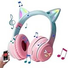 Cat Ear Headset, Wireless Cat Ear Headphones, Child Over-Ear Headset, Folding Music Headphones, Gradient Color Headset, LED Light Headphones, Kids Wireless Headphones, Cat Ear Music Headset