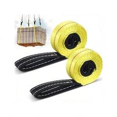 2pcs Heavy Duty Nylon Tow Strap With Steel Hooks, Suitable For Motorcycles, Cargo And Construction Securing - Durable Material Lifting Rope For Crane, - Multicolor - Yellow