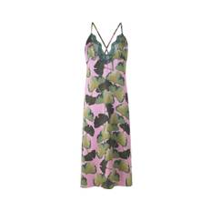 Their Nibs Their Nibs Pink Thirties Palms Midi Lace Satin Nightie