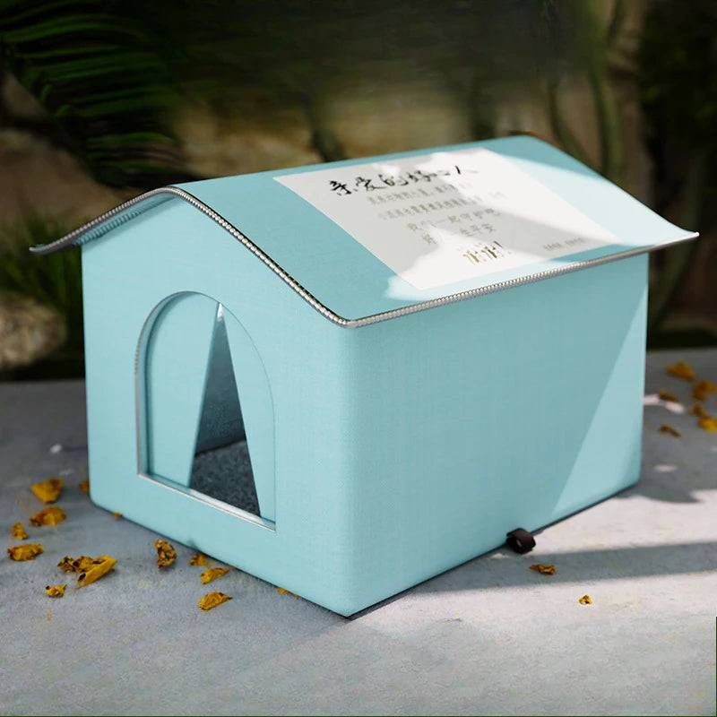 Foldable Pet Cave House for Cats & Small Dogs - Basic bule / 42x42x42cm
