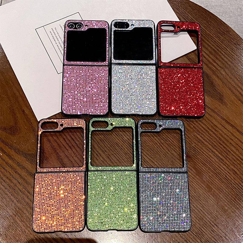 Luxury Sparkling Solid Color Back Cover for SamSung Galaxy Z Flip 8 6 5 4 3 Flip7 FE Sequin Shiny Hard PC Bling Lattice Case