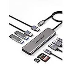 USB C-dockningsstation, Lemorele 10-i-1 USB C aluminiumhölje, adapter med dubbel HDMI 4K, 4 USB 3.0/USB2.0, USB C-data, 100 W PD, SD/TF, USB C-hub för PC, bärbar dator, MacBook, HP, Dell, Lenovo etc