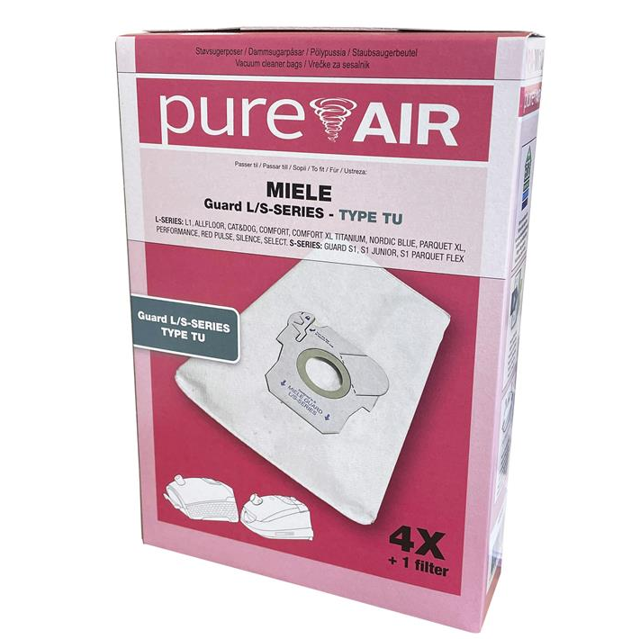 Miele støvsugerposer Type L/S-Series. Guard L1 & LS Series. Pureair. Uoriginale. 4 stk. filter. MI10