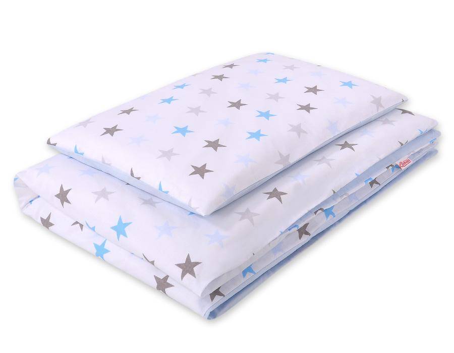 Double-sided 2-piece cotton children's bedding set - gray and blue stars