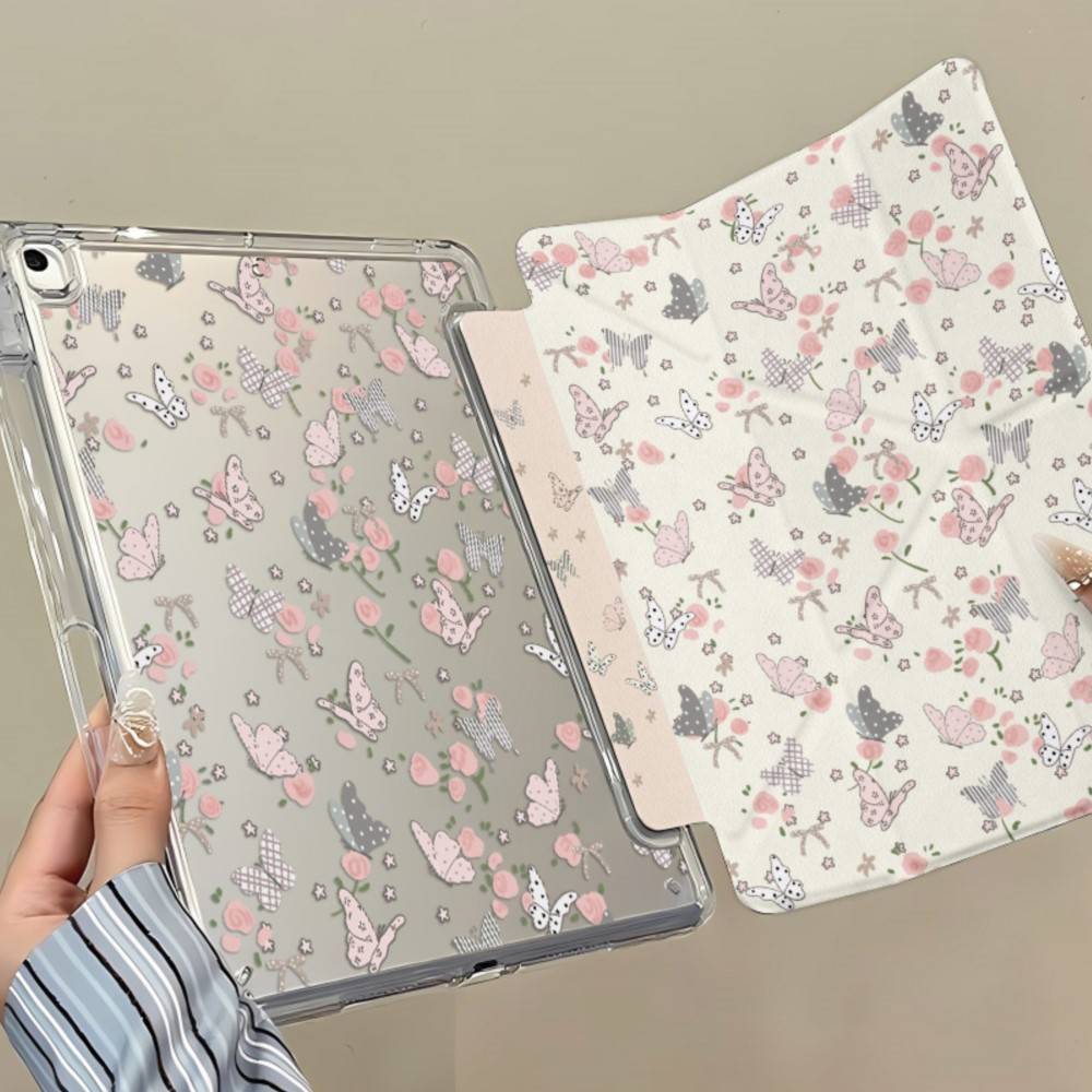 Y-Fold Edge High Clarity Tablet Case for Apple iPad Pro 11 2021/2022 Mini 6 8.3 with Pencil Holder Sweet Retro Floral Butterfly