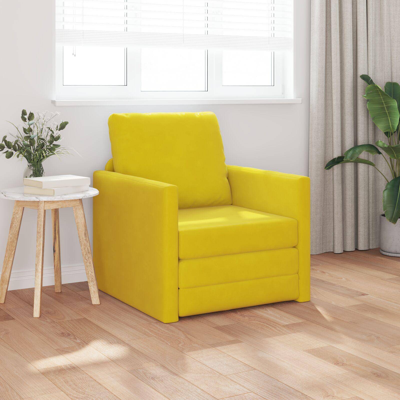 Sovesofa mørk gul i fløjl - 74 x 77 x 81 cm
