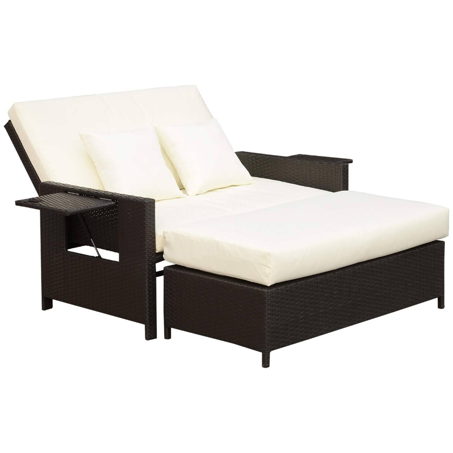 Brun 2-personers polyrattan lounge med pude og skammel