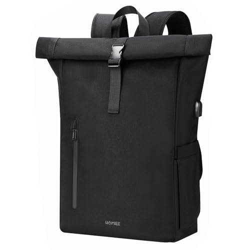 HOMIEE Roll-Top ryggsäck för män och kvinnor, 17-tums 24–30 L expanderbar bärbar dator ryggsäck för 17,3 tum bärbar dator, fritidsryggsäck, svart, 17 Pouces