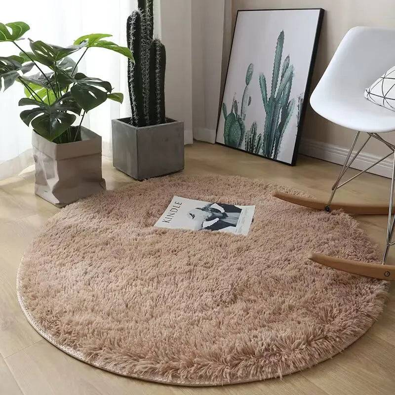 Plush round carpet living Room Decoration Children's Bedroom fluffy white carpet - Light camel / 160cm Diameter