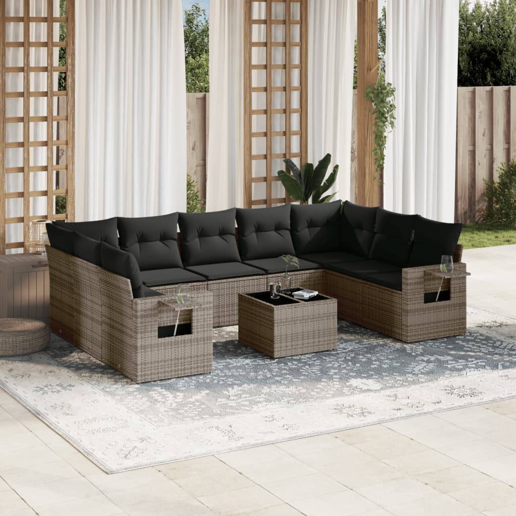 Sofasæt Til Haven 9 Dele Med Hynder Polyrattan - Grå / Uden bord