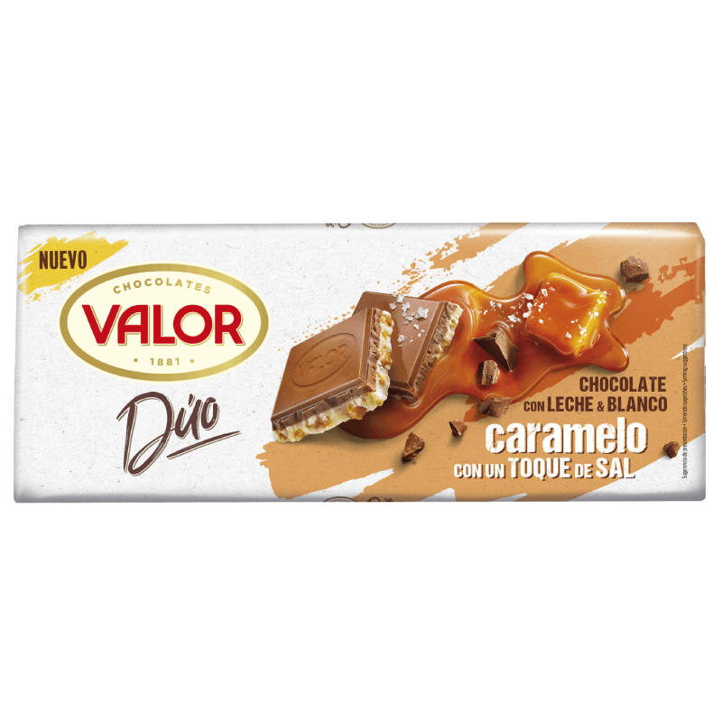Valor Dúo Mjölk & Vit Choklad Karamell Havssalt 170 g- Kort datum: 2026-09