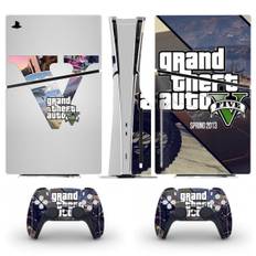 Playstation 5 Slim Ps5 Slim GTA Skin Decal Og Controller Stickers Sæt, Ridsefast (Disk01) Style07