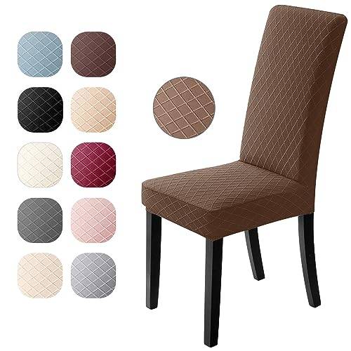 Stolsöverdrag 4 Stycken Stretch Stolskydd Jacquard Stolsöverdrag för Matsal Modernt Matstolsskydd Avtagbart Matstolar överdrag Bi-Elastiskt överdrag för Matsal, Hotell, Familj (4 Stycken, Brun)