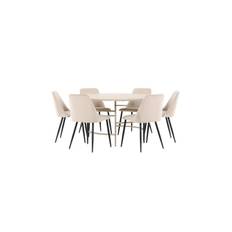 Matgrupp Copenhagen Runt 140 cm med 6st Night Stolar Vit / Beige - Venture Home