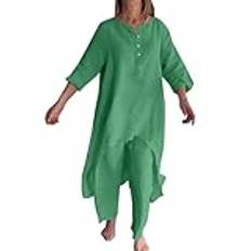 Generisk två avdelare damer elegant bomullslinne, vardaglig, långärmad, topp, vida ben, byxor yoga damer långärmad, Grön, 3XL