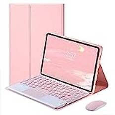 QYiiD Tangentbordsfodral med mus för Lenovo Smart Tab M10 Plus TB-X606F TB-X606X, folio tangentbordsfodral med magnetiskt avtagbart trådlöst tangentbord för Lenovo Smart Tab M10 Plus 10,2 tum, rosa