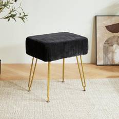 IBUYKE Sammet rektangulär fotstödspall ottoman, sminkpall sidobord, sammet toalettbordssäte, puff soffpall, gyllene stålben, svart L/G-51B