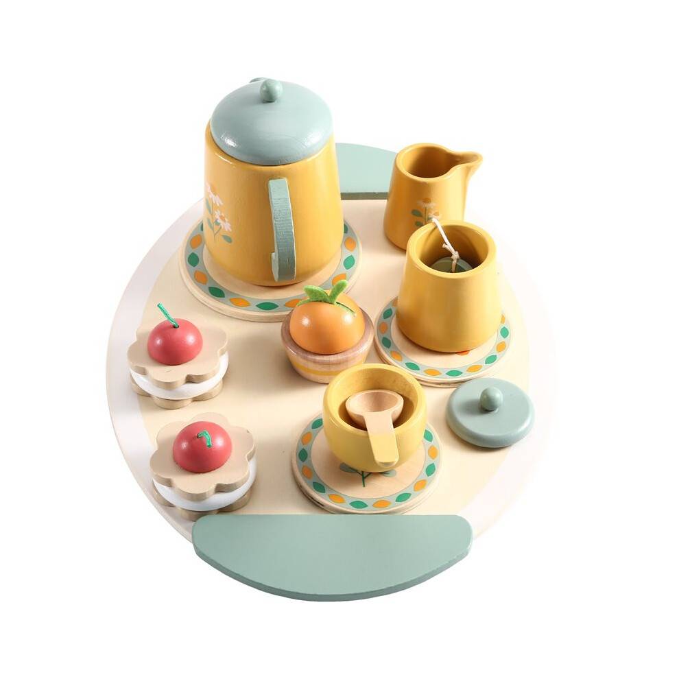 Tea Sets for Birthday Gift Princess Party, Wooden Toy Sets for Kids Kitchen Accessories Wood Educational Toys Kit