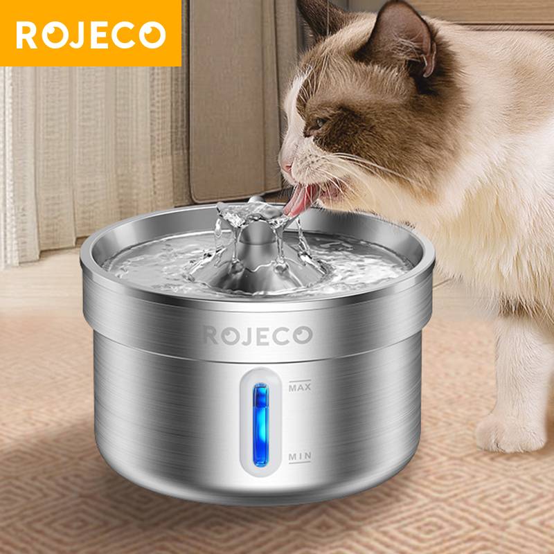 ROJECO Stainless Steel Pet Drinking Fountain AutoCat WaterFountain Smart Pet Water Dispenser with Pump for Dog Cat Drink Bowl