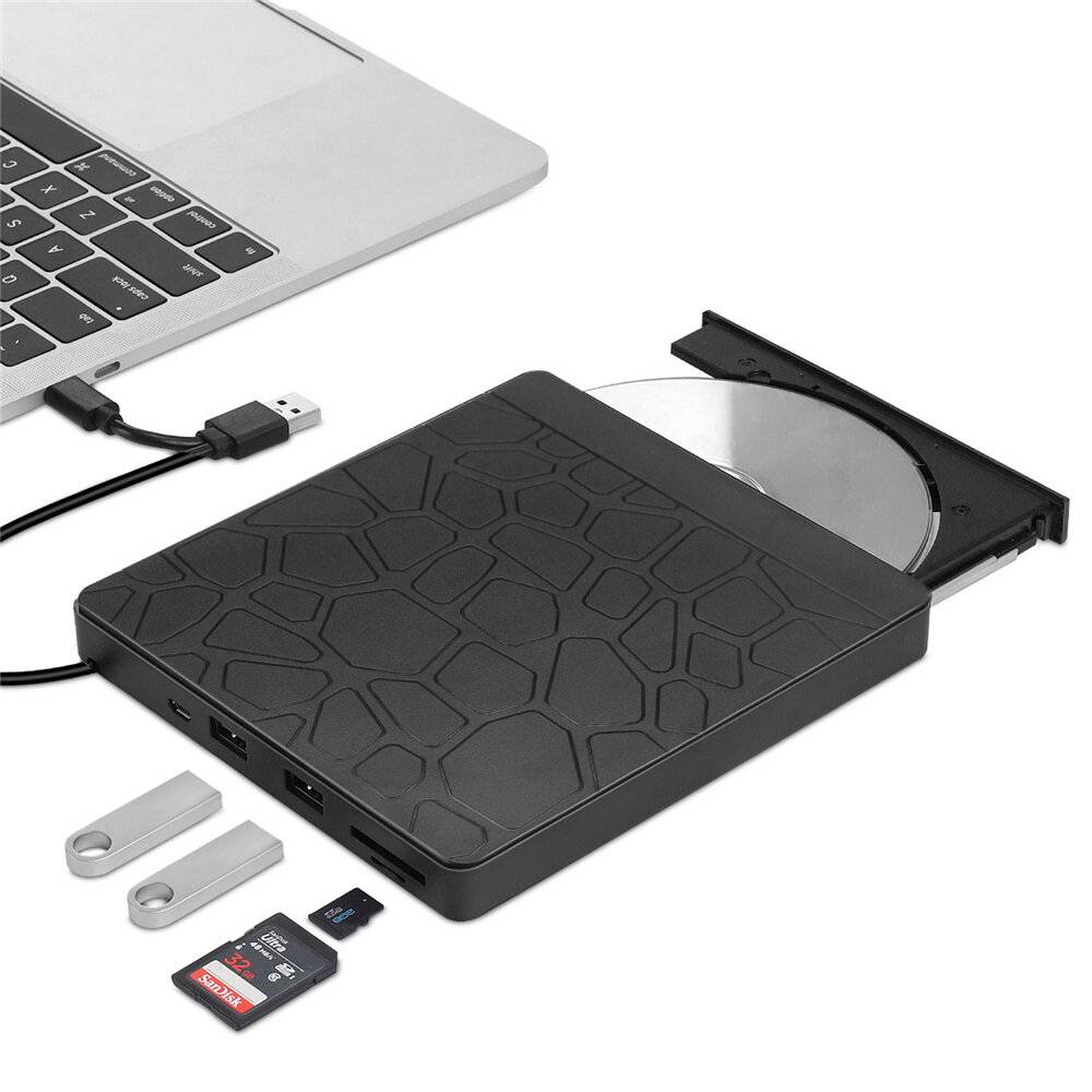 Mechzone T9 Extern Optisk Enhet USB3.0 Type-C Extern CD-brännare Multifunktionell Hög Hastighet CD/DVD-spelare TF/SD-kor