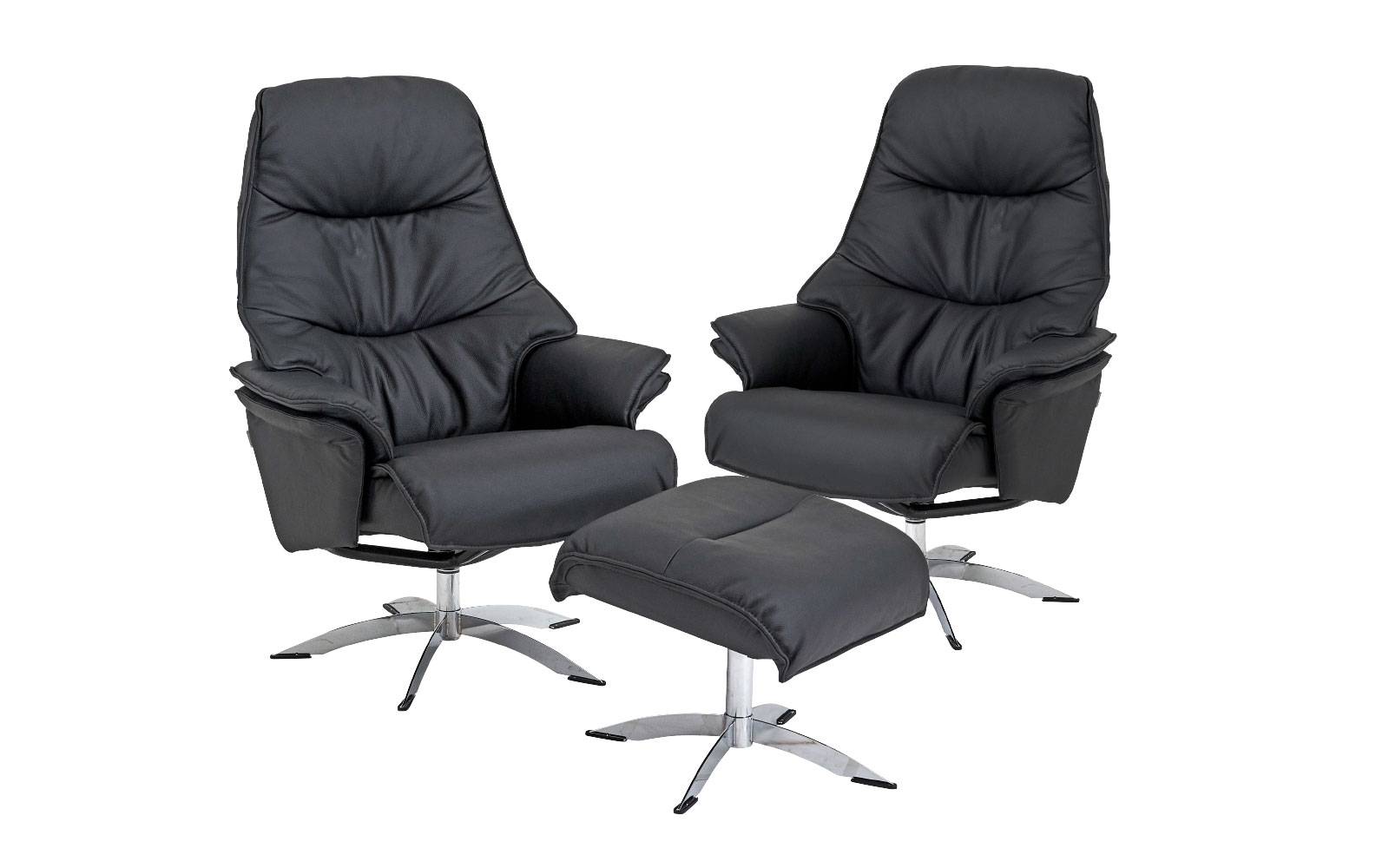 Global Comfort Asti 2 lænestole og 1 fodskammel - Sort
