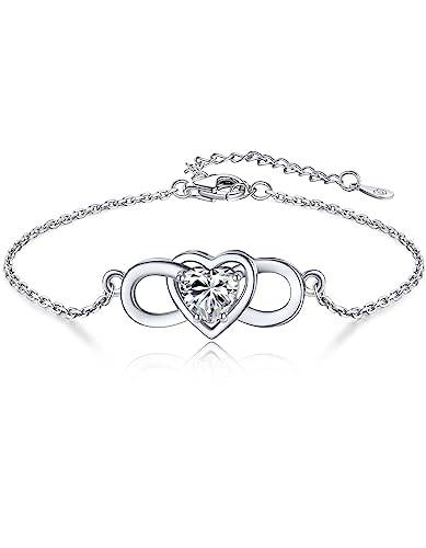 MomentWish Inifinity Herz Armband Damen, 1 Karat Moissanite Unendlichkeit Armbänder 925 Sterling Silber Infinity Liebe Armkette Verstellbar Simulierter Diamant