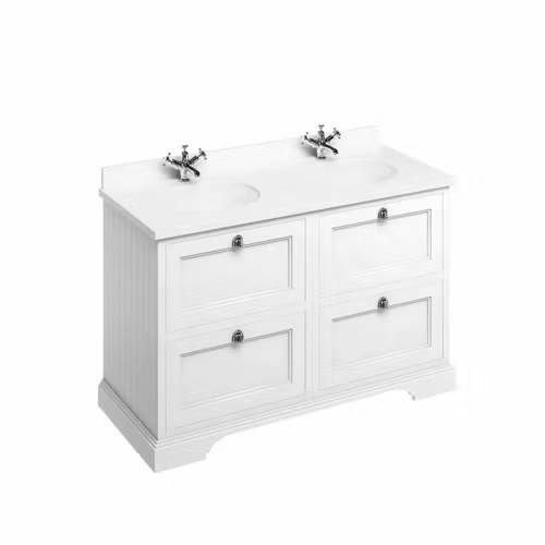 Fristående Tvättställsskåp Burlington med Lådor 130 cm: Svart matt / Minevera carrara vit