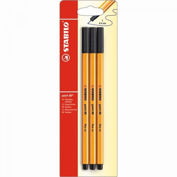 Fineliner Point 88 Svart - 3-pack