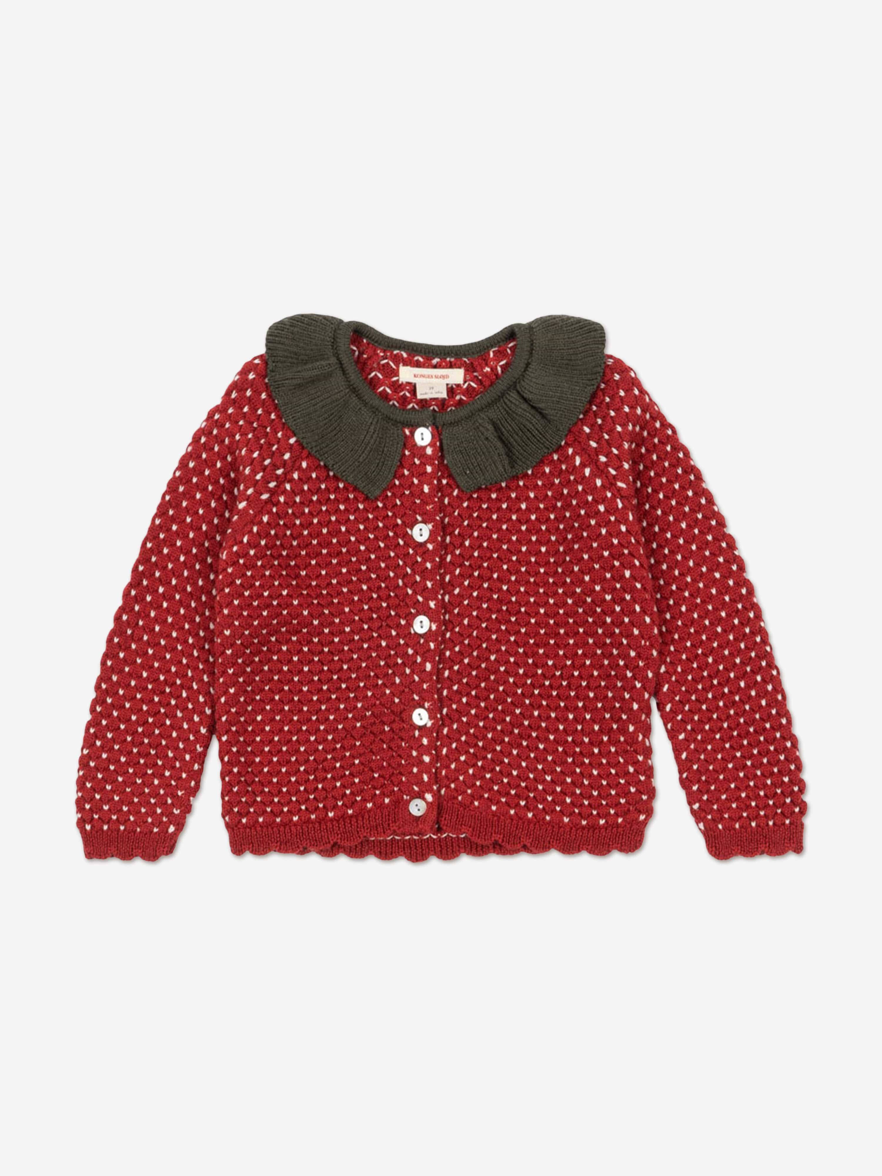 Konges Sløjd Girls Strawberry Knitted Cardigan in Red - Red / 5 - 6 Years (5 - 6 Years)